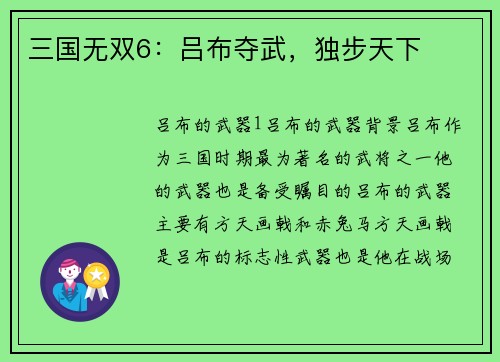 三国无双6：吕布夺武，独步天下